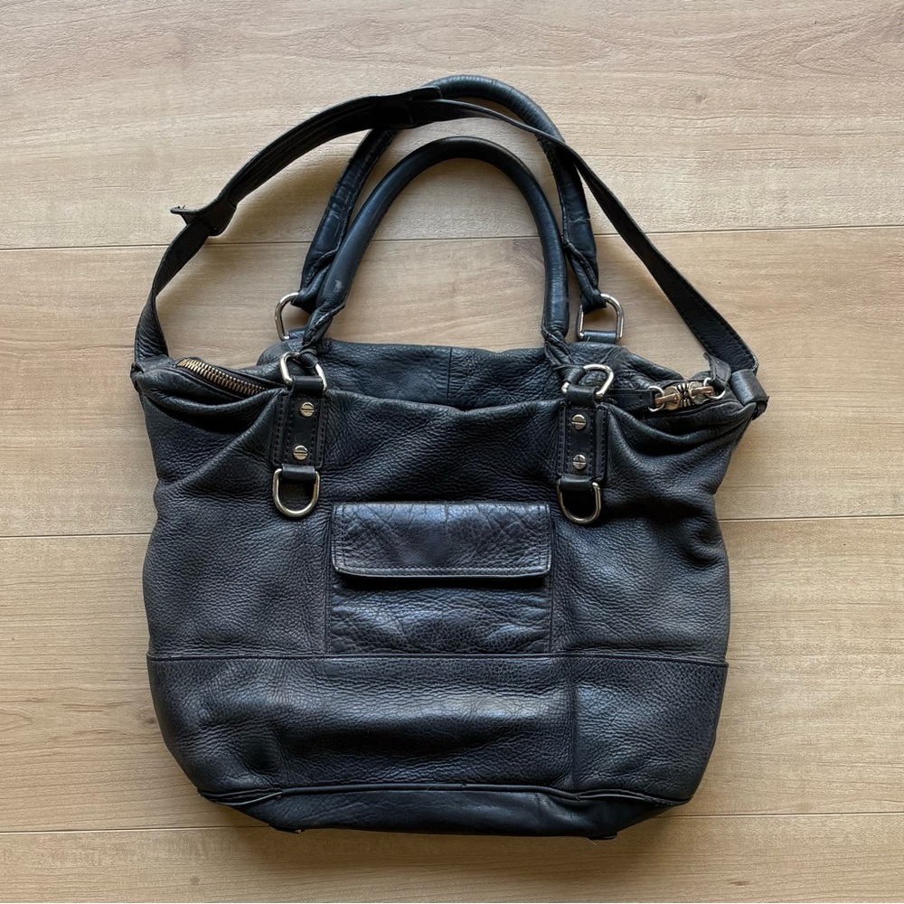 Vintage J Crew Black Leather Handbag